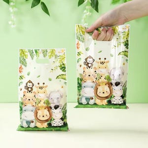 Sacchetti per feste safari nella giungla, perfetti per baby shower e feste di 1° compleanno, 10/25 o 50 pezzi, sacchetto regalo con leone, zebra e scimmia.