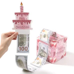 Birthday Money Gift Box – Cash Pull-Out Surprise Box with Cake Topper for Kids & Adults, Funny Gift Idea