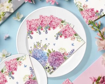 Hydrangea Floral Paper Napkins: Purple Spring Wedding Decor, 100 Count