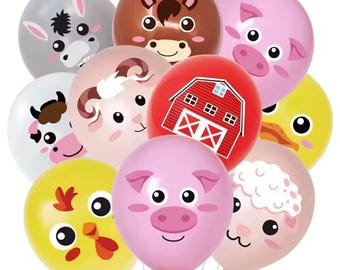 30 Pack Farm Animal Balloons 12 Inch Farmyard Latex Balloons Cow Pig Horse Sheep Chick Barn Birthday Party Baby Shower Decorations