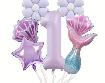 Mermaid Birthday Balloon Set: Pastel Number, Tail, Shell & Star Balloons