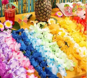 Lot De 5 Colliers De Fleurs Hawaïens (Leis) Multicolores - Guirlandes Décoratives Pour Fête Luau, Plage, Anniversaire