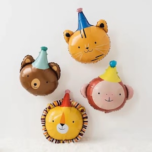 Jungle Safari Animal Party Balloons – 4pcs Set with Lion, Monkey, Bear & Tiger Foil Balloons