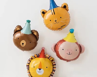 Jungle Safari Animal Party Balloons – 4pcs Set with Lion, Monkey, Bear & Tiger Foil Balloons