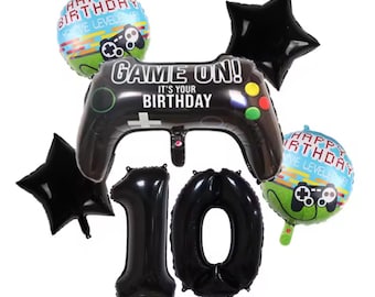 Gamer Birthday Balloon Set: "Game On" Controller, Number & Star Balloons