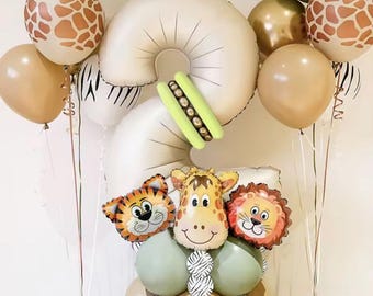 Jungle Safari-ballonset – 40-delige dierenverjaardagsfeestdecoraties met nummerballonnen 0-9