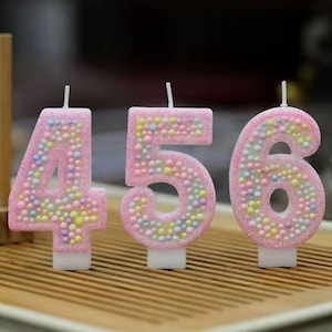 Pink Rainbow Number Birthday Candles | Glitter Sequin 0–9 Handmade Cake Topper for Party Decorations
