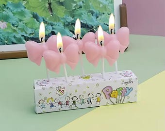 ピンクのリボン付きケーキキャンドル、かわいいプリンセスバースデーケーキトッパー、リボンキャンドル、パーティーケーキデコレーション
