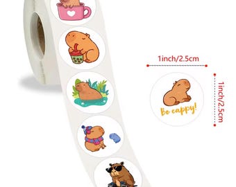 Cartoon Capybara Stickers Roll, Animal Labels for Scrapbooking, Kids Rewards, Gift Packaging Seals