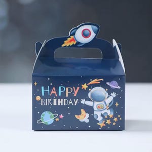 Outer Space Astronaut Party Gift Boxes – 4pcs Kids Birthday Treat Boxes, Universe Rocket Candy Favor Boxes
