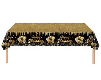 Black Gold Birthday Tablecloth Disposable Party Table Cover Happy Birthday Party Decoration 274x137cm