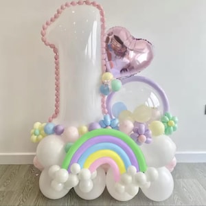 Kit torre di palloncini numerici colori pastello arcobaleno nuvole festa di compleanno baby shower lattice