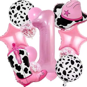 Hot Pink Cowgirl Number Balloon Set | Western Birthday Balloons 0–9 | Cow Print & Boot Party Decor
