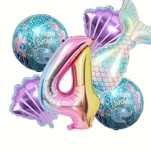 Mermaid Balloon Number Set – Under the Sea Birthday Party Decorations with Mermaid Tail (6pcs)