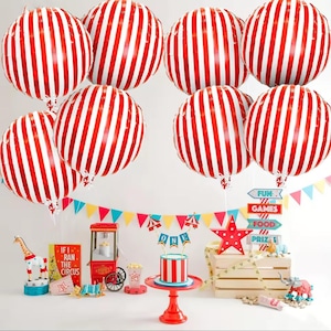 Zestaw 18-calowych balonów foliowych w paski – czarne lub czerwone balony cyrkowe na imprezę (10 szt. + sznurek)