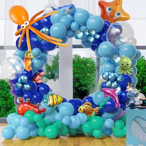 168pcs Ocean Theme Balloon Arch Kit – Underwater Birthday Decor with Foil Fish Balloons