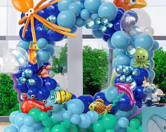 168-delige ballonboogset oceaanthema – Onderwaterverjaardagsdecor met folievisballonnen