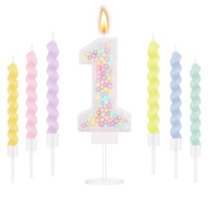 Macaron Glitter Number Birthday Candles – 7pcs Pastel Set with Spiral Candles & Gift Box (0–9 Available)