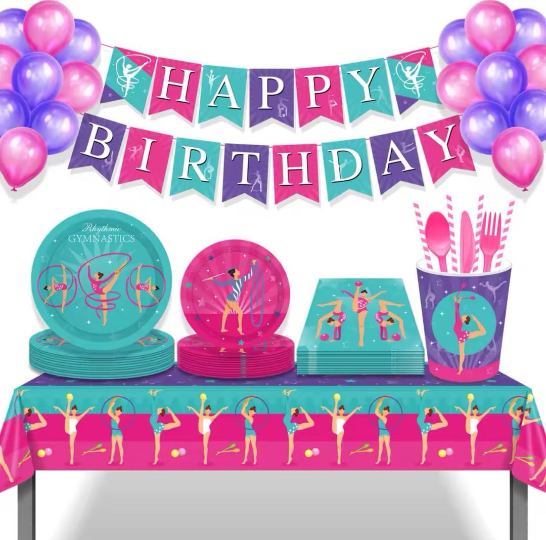 Gymnastics Birthday Party Decor Pink Purple Decorations Balloons ...