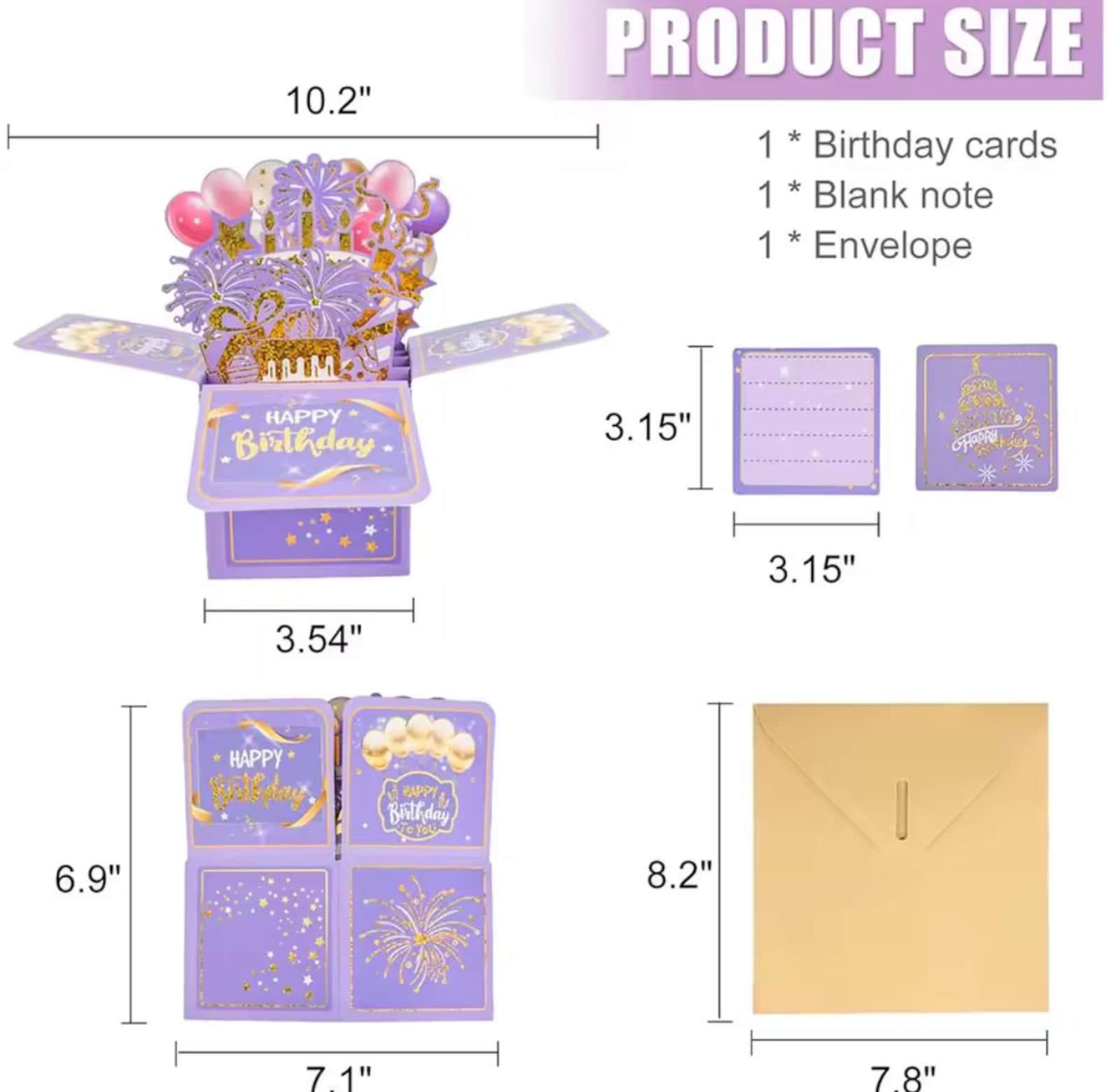 3D Pop up Birthday Card Surprise Box – Luxury Purple & Gold Explosion ...