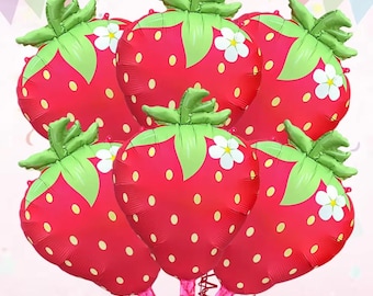 Giant Strawberry Foil Balloons: Berry Party Decorations, 3pcs/6pcs