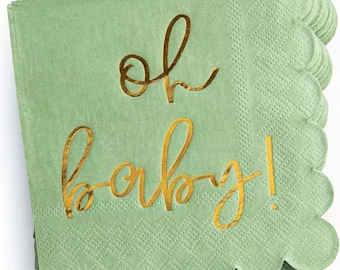 Oh Baby Cocktailservetten Salie Groen Goud Zilver Folie Babyshower Feesttafeldecoratie