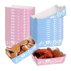 Platos de cartón con forma de mini barco de color rosa o azul, suministros para decoraciones de baby shower para fiestas de revelación de género
