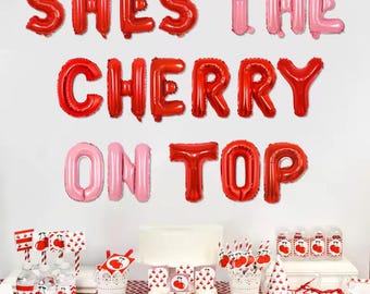 Hon är körsbäret på toppen – folieballongbanderoll, 16 tums körsbärsfödelsedagsdekorationer