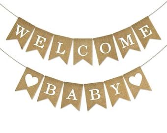 welcome baby burlap banner party decorations baby shower decor announcement bunting