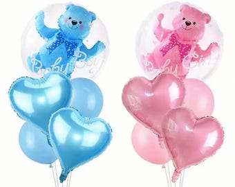 Bear Balloon Set – 4D Bubble & Heart Balloons, Baby Shower Decor