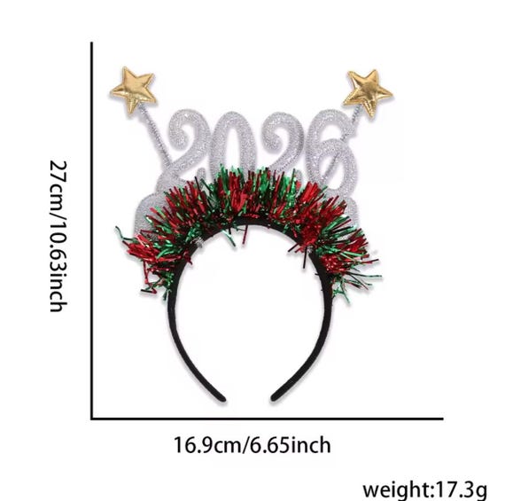 Cerchietto per capelli con scritta Happy New Year, color argento con stella dorata, per feste e compleanni