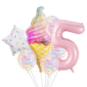 Ice Cream Birthday Balloon Set – Number Balloons & Sprinkle Foil Decorations for Kids Party