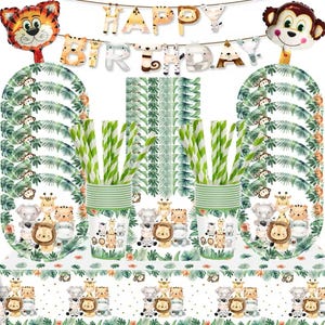 Safari giungla leone tema festa di compleanno baby shower piatti di carta bicchieri tovaglie tovaglioli cannucce giraffa zebra elefante