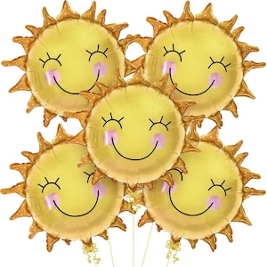 Smiley Sun Foil Balloons: 26&quot; Sunshine Party Decor, Baby Shower