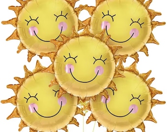 Smiley Sun Foil Balloons: 26" Sunshine Party Decor, Baby Shower