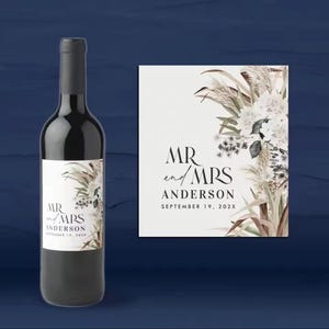 Custom Wedding Wine Bottle Labels – Set of 8 | Personalized Boho Style Name Stickers for Parties & Gifts