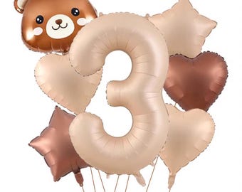 Set di palloncini Caramel Bear: palloncini da 32" con numeri, cuori e stelle