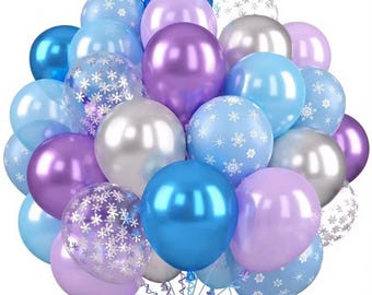 Set di palloncini a forma di fiocco di neve blu e viola: decorazioni per feste a tema invernale (56 pezzi)