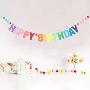 Rainbow Happy Birthday Banner – Colorful Paper Garland for Kids Party Decoration
