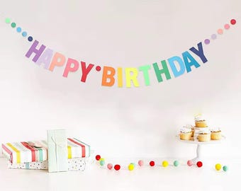 Rainbow Happy Birthday Banner – Colorful Paper Garland for Kids Party Decoration