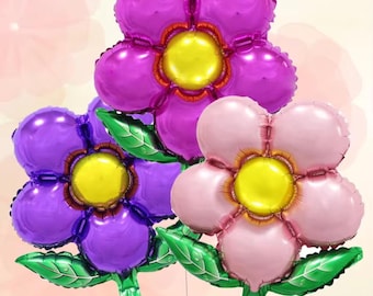 Foil Flower Balloons: Pink, Purple, Magenta Party Decorations