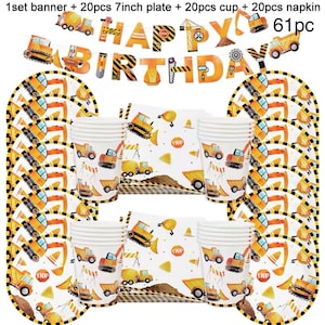 bygggrävare fest servetter koppar bordsduk grattis på födelsedagen banderoll små pojkar födelsedag