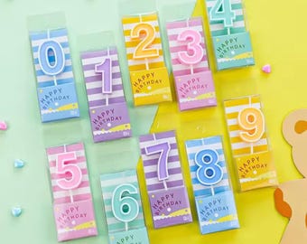 pastel Candy-Colored Number Birthday Candles – Fun Striped Design (0–9)