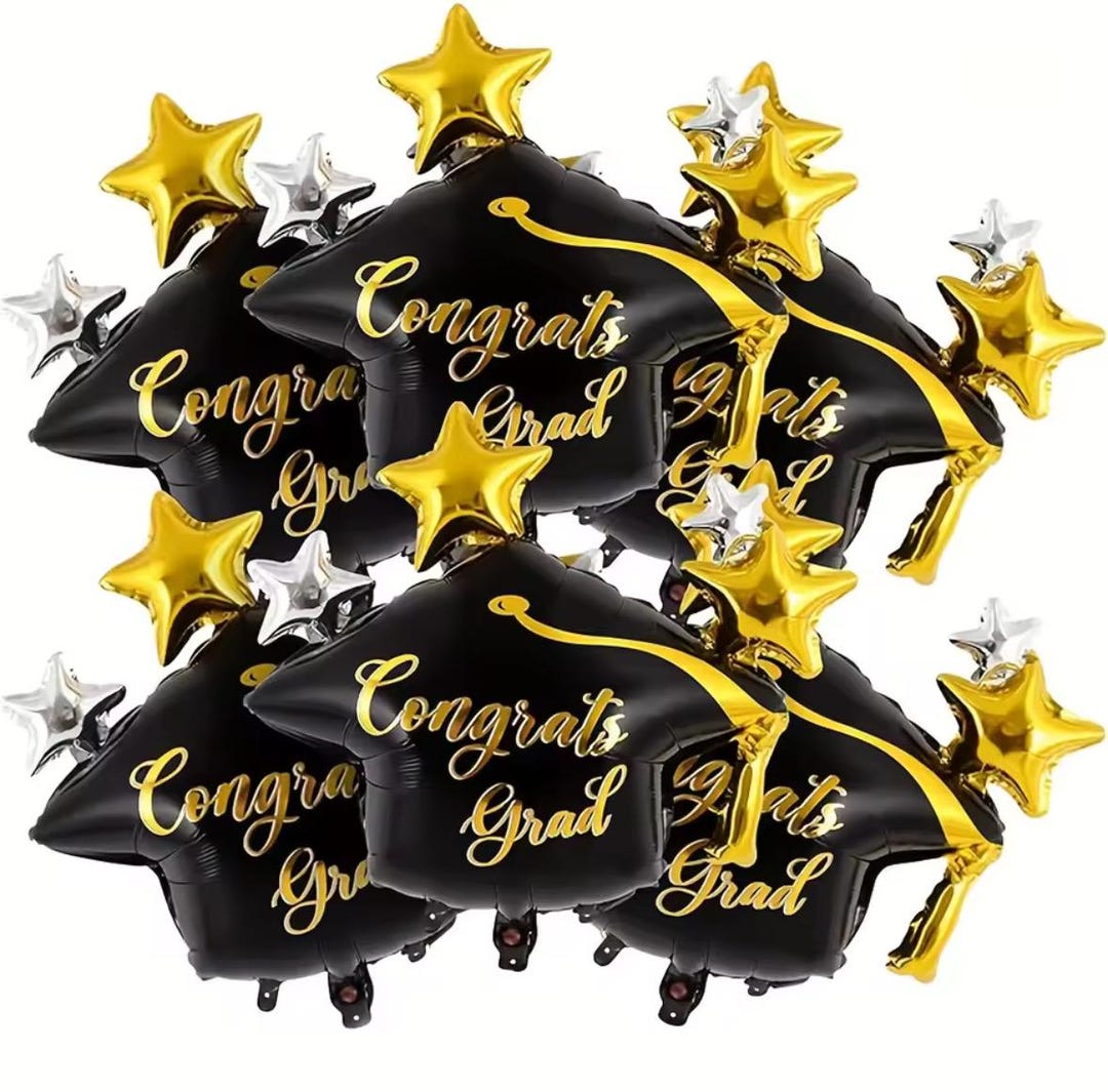 Graduation Party Foil Balloons Congrats Grad Black Gold Cap Balloons - Etsy