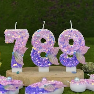 Purple Mermaid Number Birthday Candle 0–9 – Glitter Handmade Cake Topper