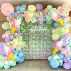 Ice Cream Macaron Balloon Arch – Pastel Party Backdrop Set for Birthday & Baby Shower
