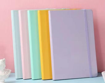 Pastellfärgat A5-anteckningsblock i läder: Linjerad anteckningsbok med 200 sidor