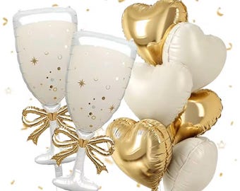 Juego de 2 globos grandes de aluminio con forma de botella de champán y copa para decoración de bodas, compromisos y fiestas de cumpleaños.