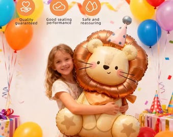 Standing Lion Foil Balloon, Jungle Safari Party Decoration, Kids Birthday Baby Shower Decor