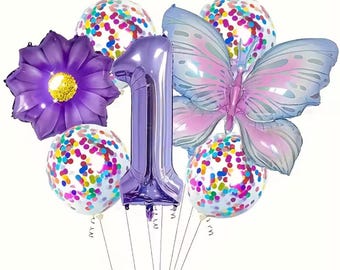 Butterfly Number Balloon Set: Birthday Party Decoration, Confetti Balloons